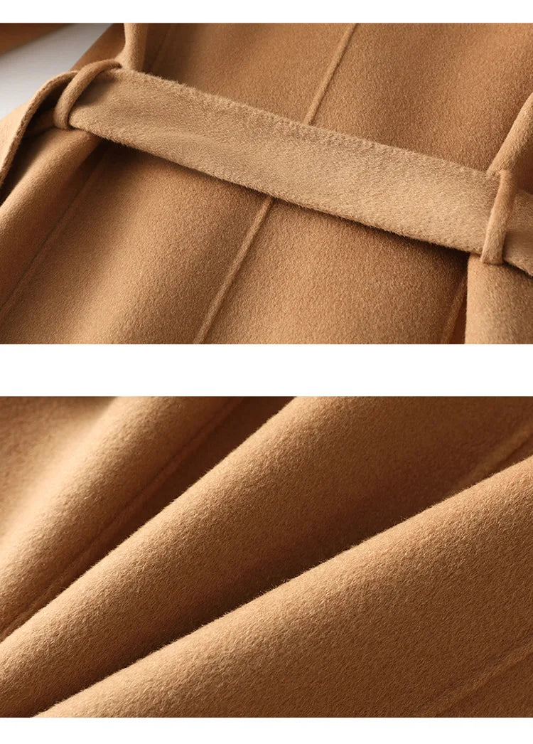 2025 Autumn 100% Wool Coats With Belt Fashion Open Stitch Elegant Woolen Cashmere Coat Veste Femme Tops - Axel Ross