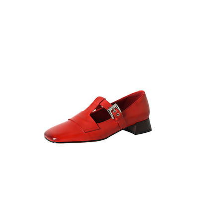 Women's Square Toe Mary Jane Shoes Buckle Low Block Heel