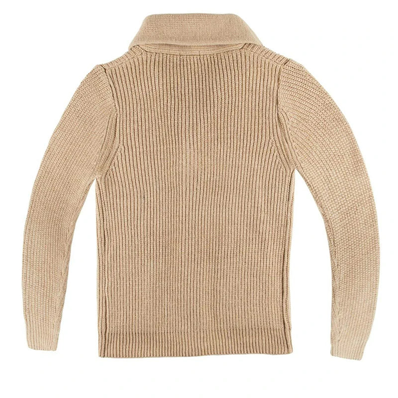 Shawl Collar Cardigan in khaki, back view