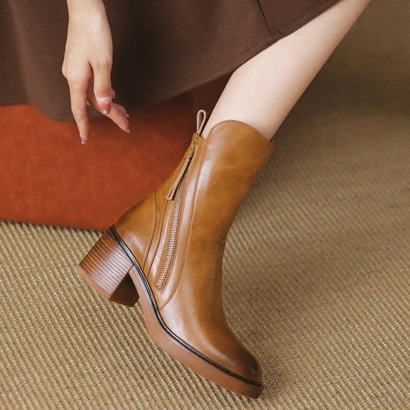 Women's Selene Leather Ankle Boots Cushioned High-Heel Booties