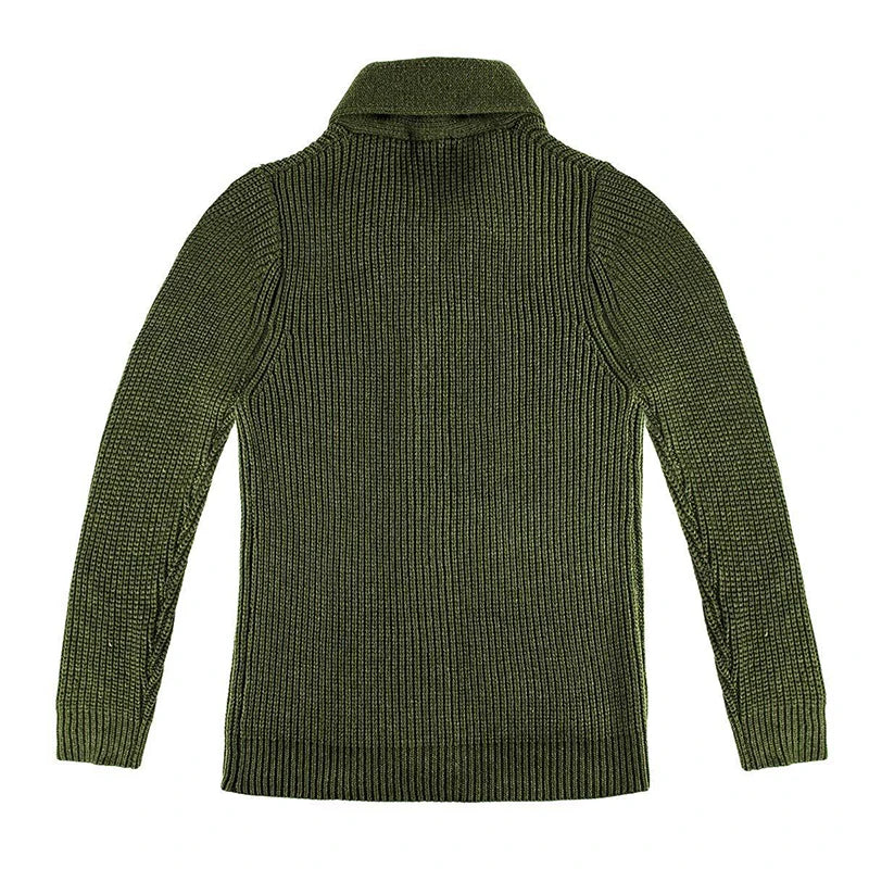 Shawl Collar Cardigan in army green, back view