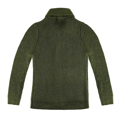 Shawl Collar Cardigan in army green, back view
