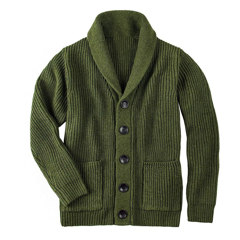 Shawl Collar Cardigan in army green