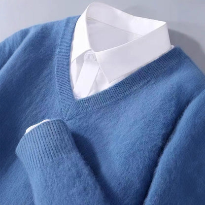 Maderno V-Neck Sweater in Dusty Blue - dusty blue detail