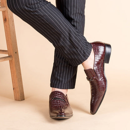 Severino Croc-Embossed Loafers in Burgundy - burgundy wearing
