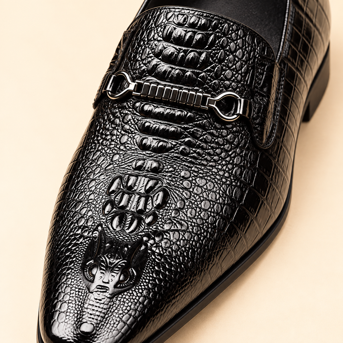 Severino Croc-Embossed Loafers in Black - black detail