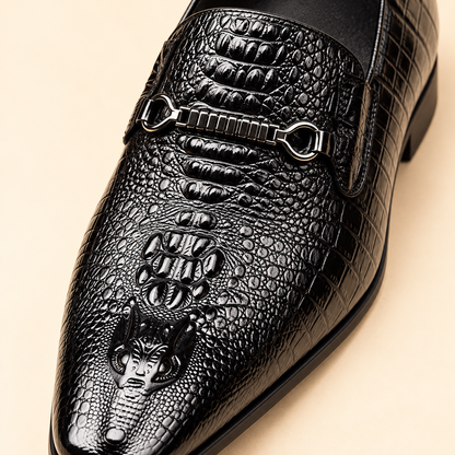 Severino Croc-Embossed Loafers in Black - black detail