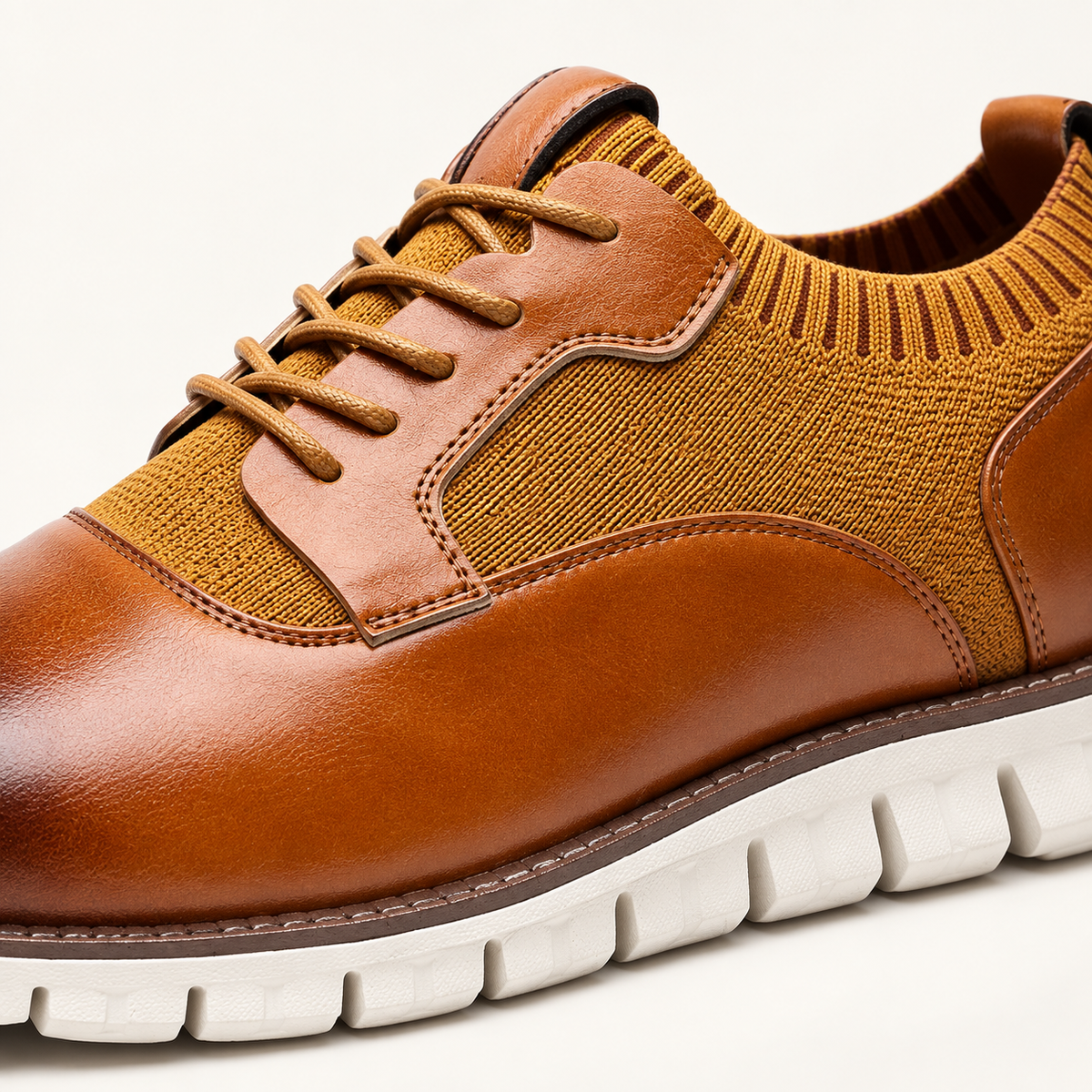 Rovigo Knit Derby Sneakers in Cognac - cognac detail