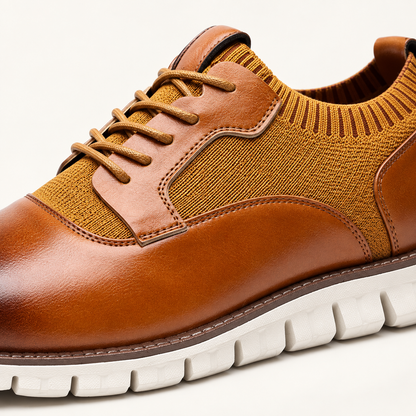 Rovigo Knit Derby Sneakers in Cognac - cognac detail
