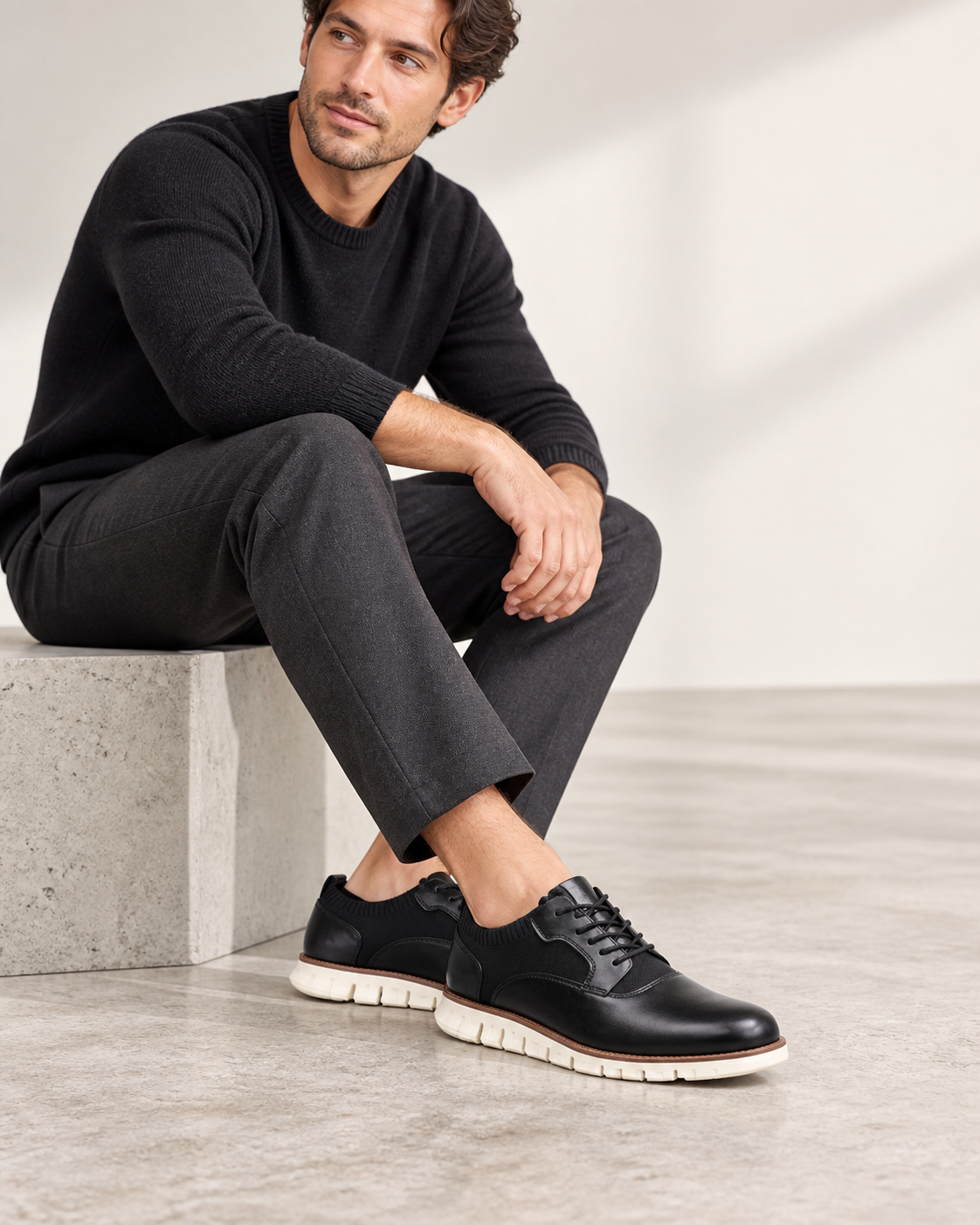 Rovigo Knit Derby Sneakers in Black - black man