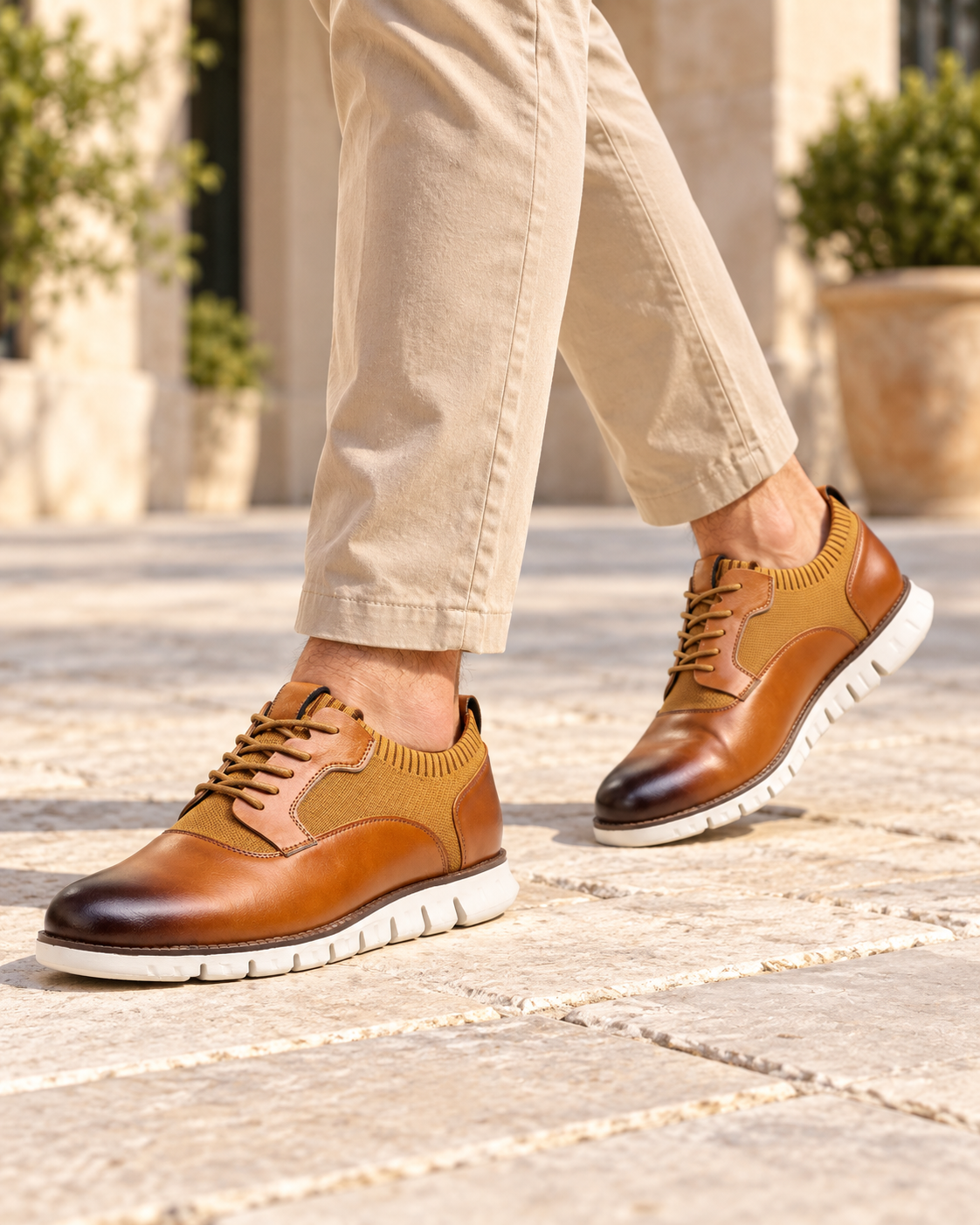 Rovigo Knit Derby Sneakers in Cognac - cognac man