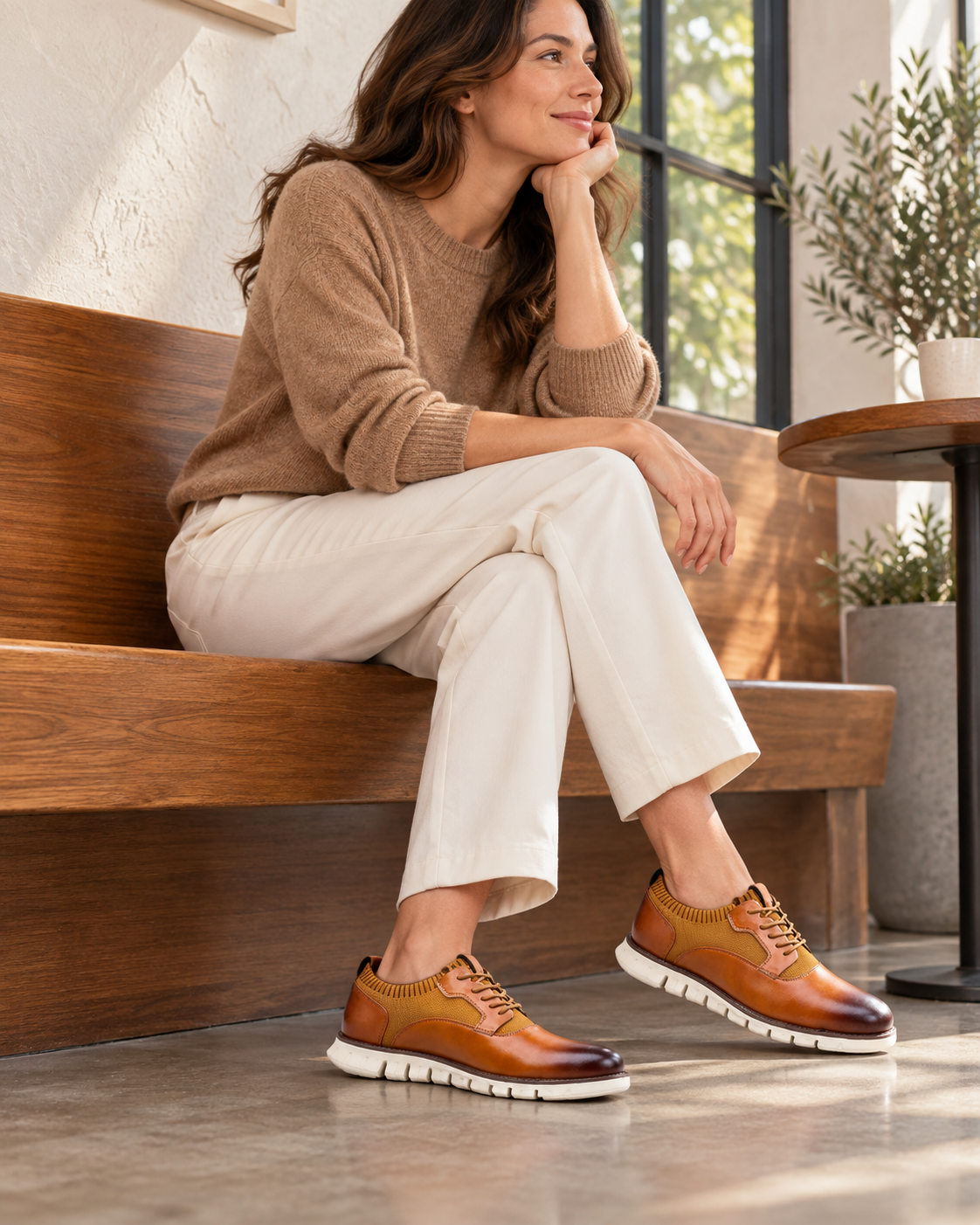 Rovigo Knit Derby Sneakers in Cognac - cognac woman