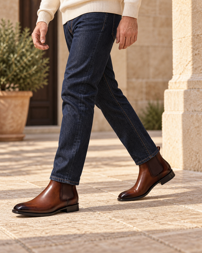 Varenna Chelsea Boots in Chestnut - chestnut wearing