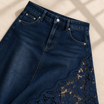 Roselle Navy high waist, button fastening and front pocket details