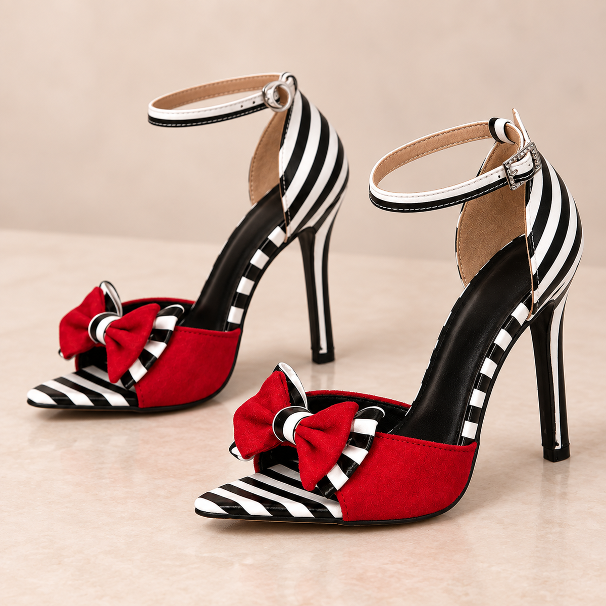Vivelle Bow Stiletto Heels in red stripe, product