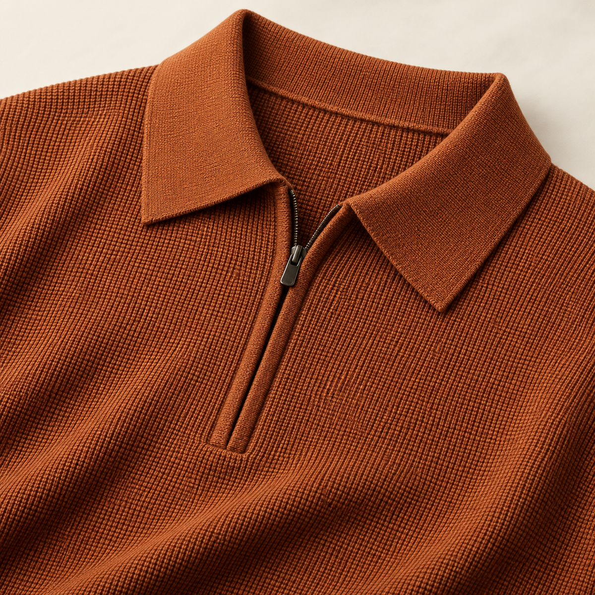 Torren Waffle Quarter-Zip in burnt orange, zip knit detail