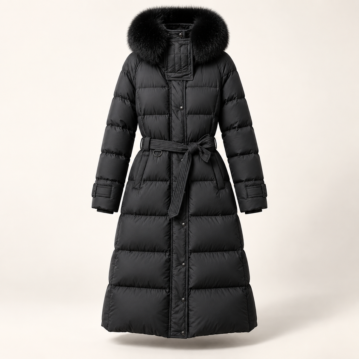 Iselle Belted Puffer Coat in black, product