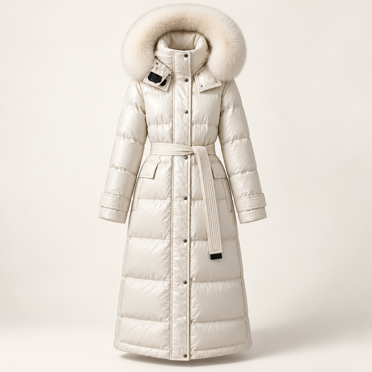 Iselle Belted Puffer Coat in white, product