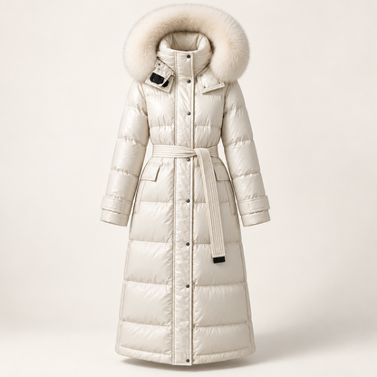 Iselle Belted Puffer Coat in white, product
