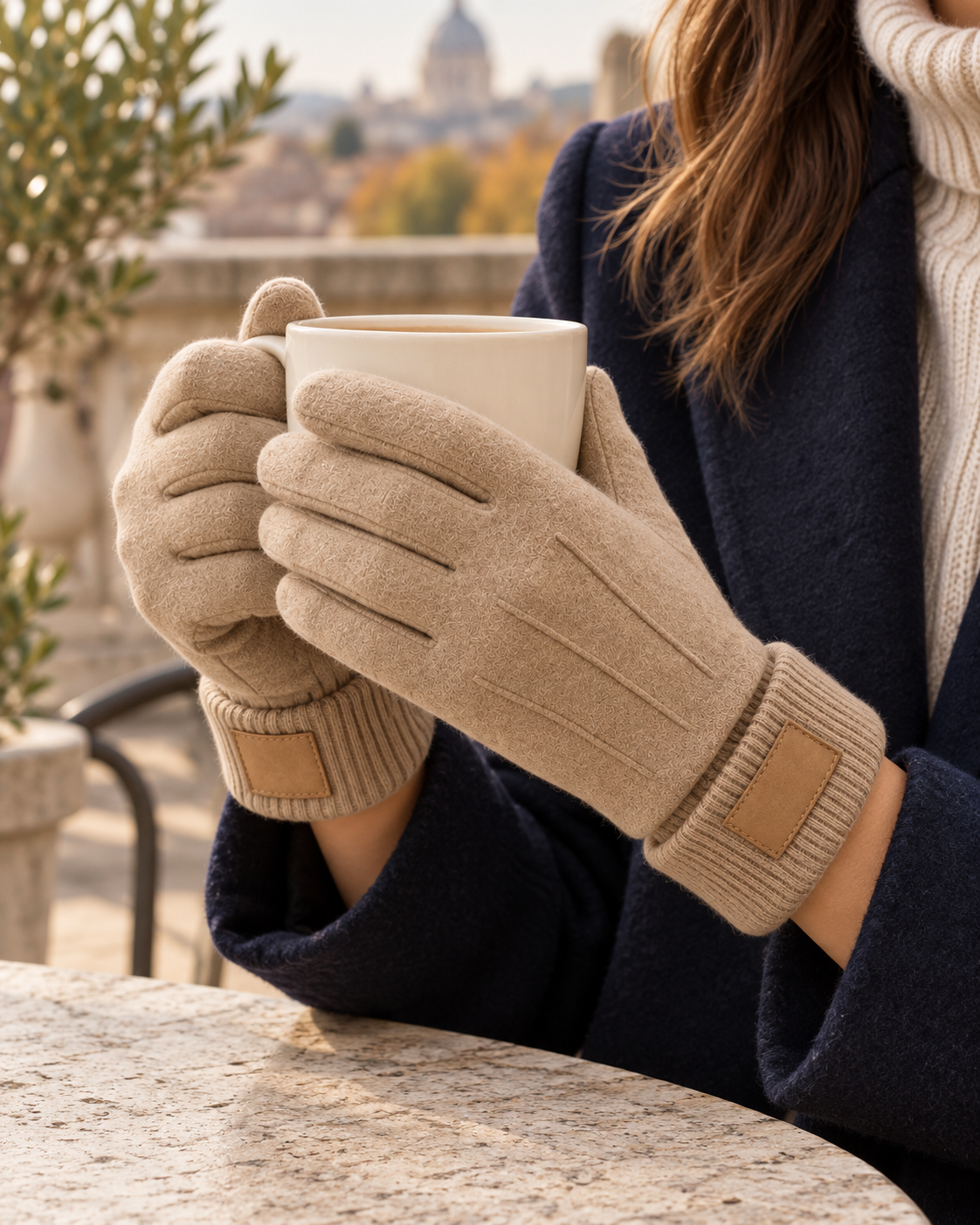 Eloria Soft-Touch Gloves in khaki, female wearing