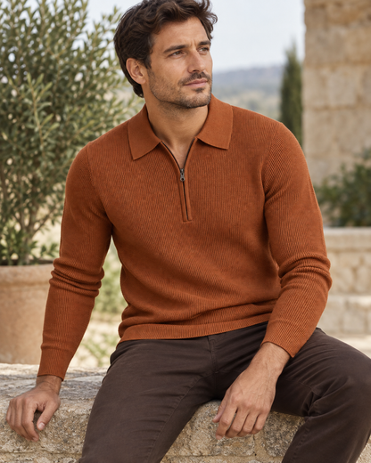 Renwick Waffle Quarter-Zip in Burnt Orange - orange worn