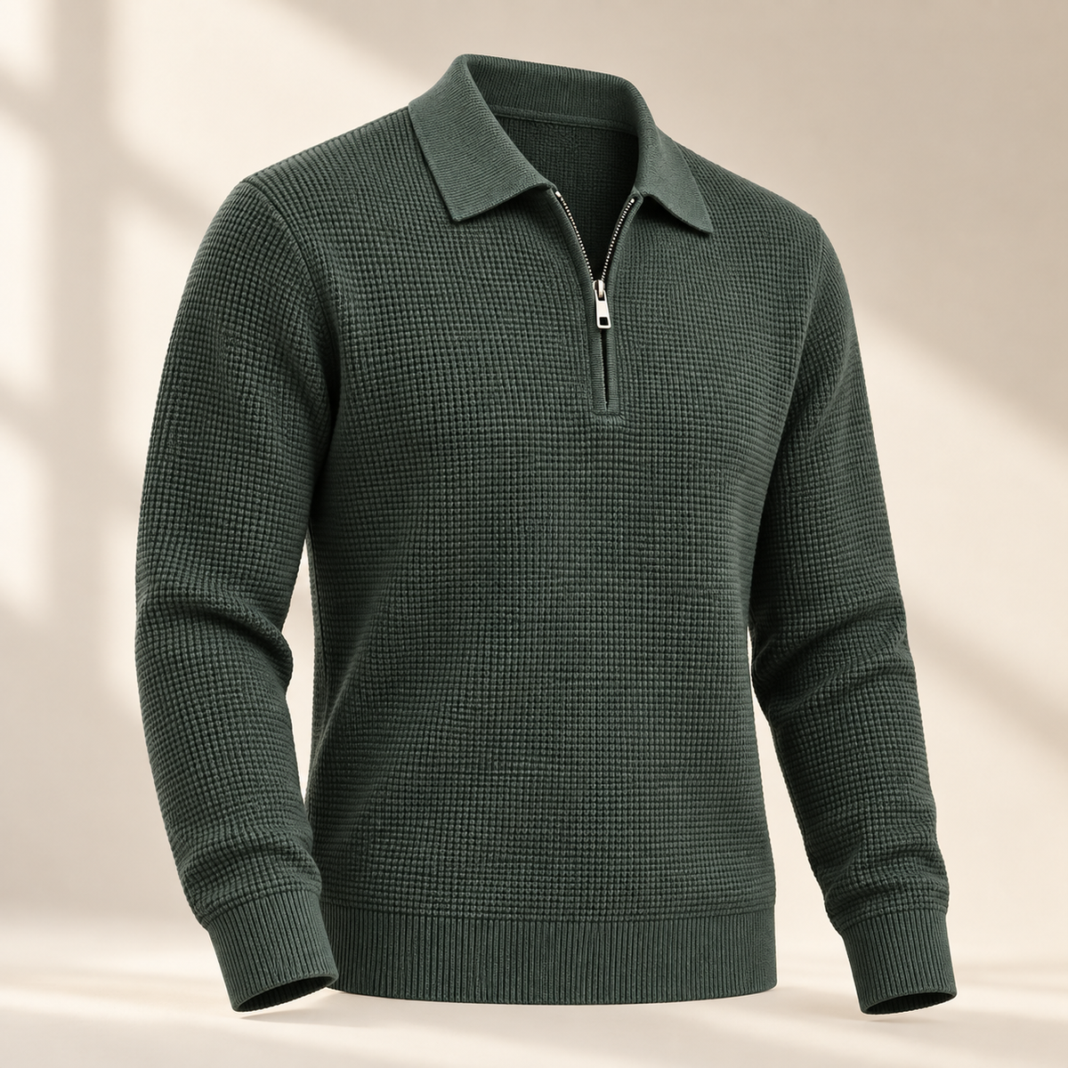 Renwick Waffle Quarter-Zip in Forest Green - forest green product