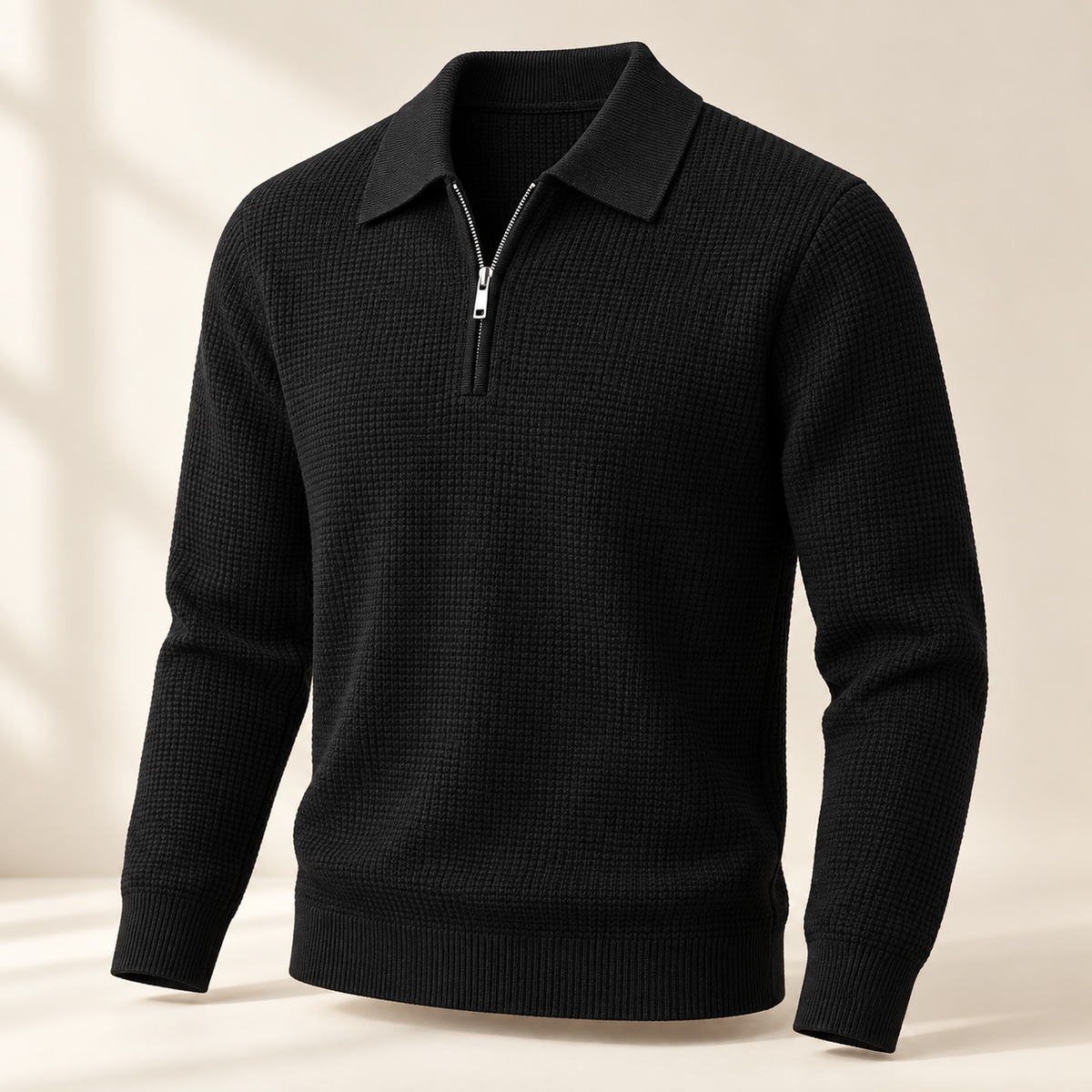 Renwick Waffle Quarter-Zip in Black - black product