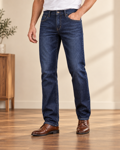 Montrel Stretch Jeans in Dark Blue - dark blue front fit