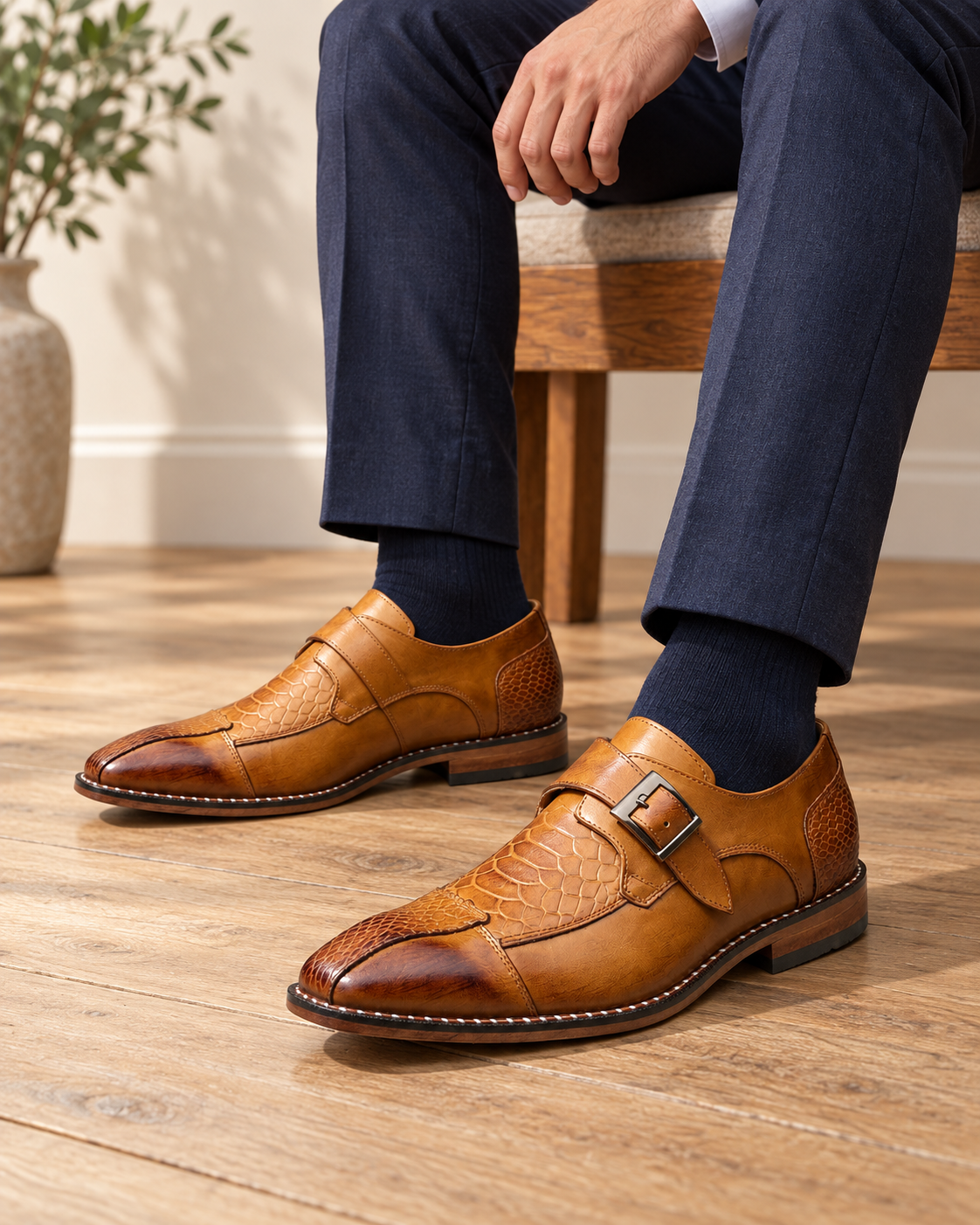 Varello Monk-Strap Shoes in Brown - brown worn