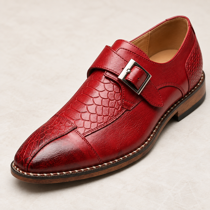 Varello Monk-Strap Shoes in Red - red buckle detail