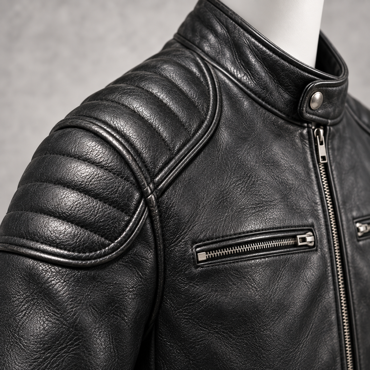 Caldren Moto Jacket in Black - black shoulder detail