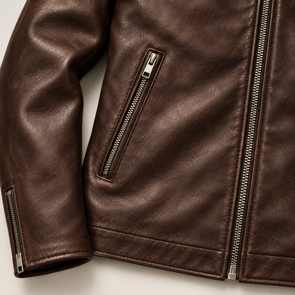 Caldren Moto Jacket in Bourbon - bourbon pocket detail
